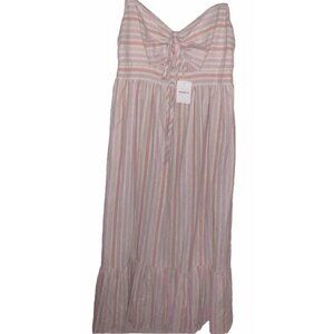 Forever 21 Striped Pink Strapless Bow Front Dress Maxi Size 1X Long Summer